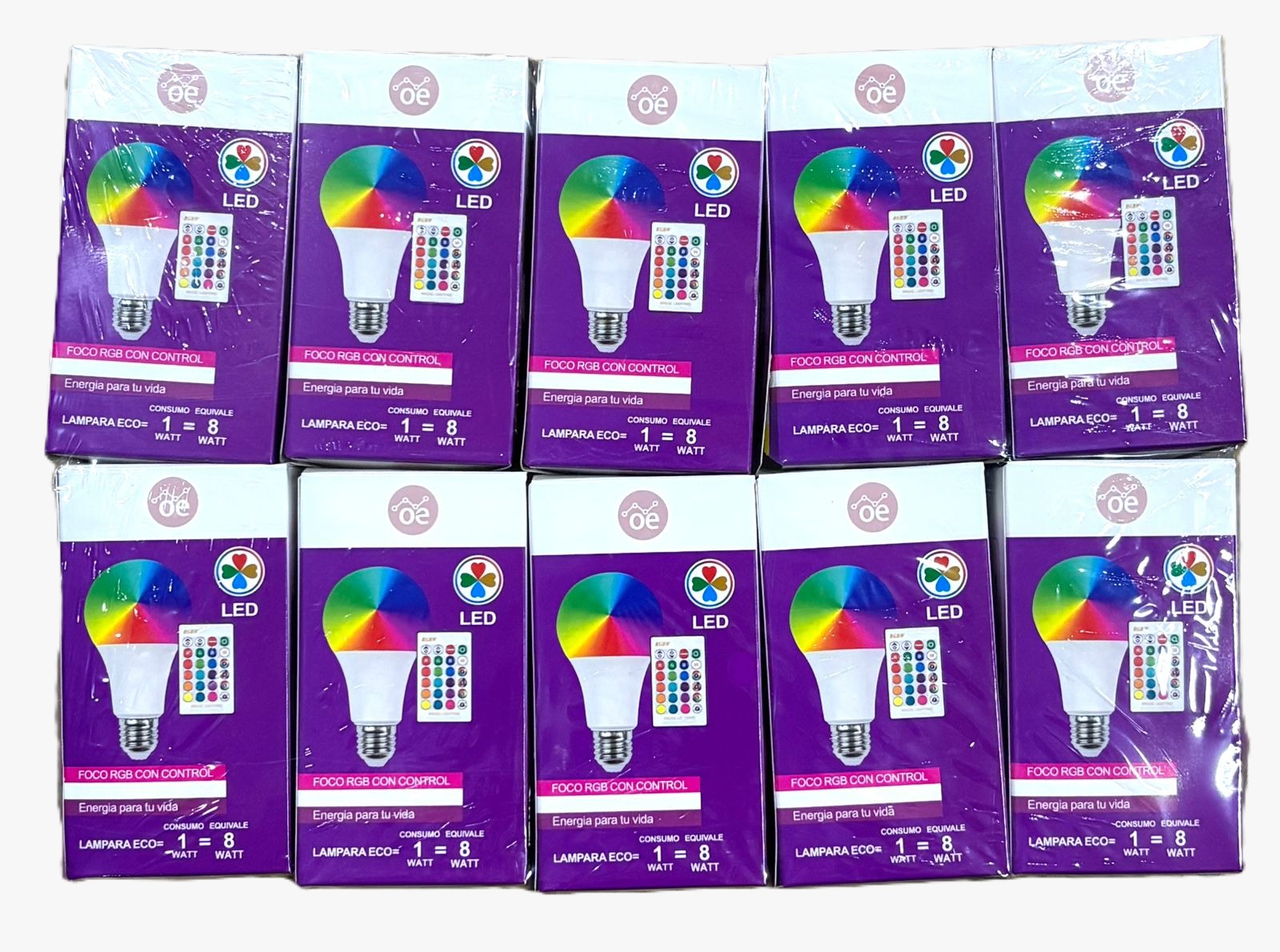 (FOC150) PACK X10 FOCOS RGB OE CON CONTROL -  -  -